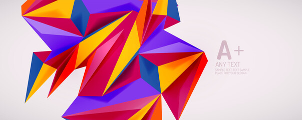 Vector triangle geometric backgrounds. Low poly 3d shape on light backdrop. Vector illustration for covers, banners, flyers and posters and other designs