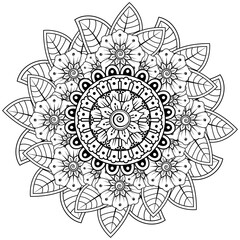 Mehndi flower for henna, mehndi, tattoo, decoration. decorative ornament in ethnic oriental style. doodle ornament. outline hand draw illustration. coloring book page.