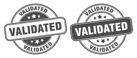 validated stamp. validated label. round grunge sign
