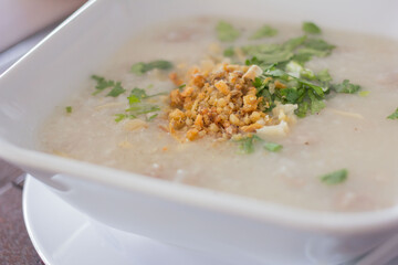 Thai breakfast rice soup