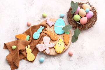 Fototapeta na wymiar Beautiful composition with tasty Easter cookies on light background