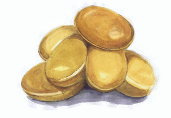 ベビーカステラの水彩画イラスト