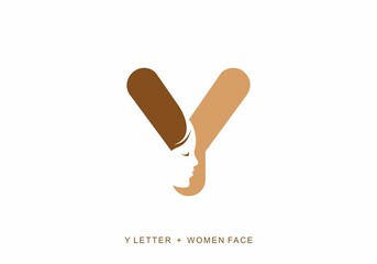 Brown color of Y initial letter with women face shape