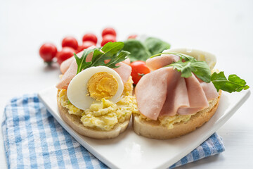 egg, ham, cheese dip, bread spread egg, ham, cheese  sandwich, finger party food, snack luch 