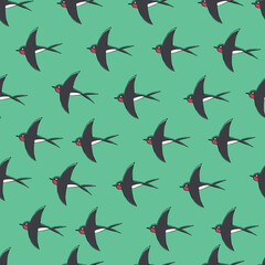 ツバメ。シームレスなパターン。テキスタイル、壁紙、包装紙のデザイン。
