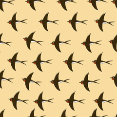 ツバメ。シームレスなパターン。テキスタイル、壁紙、包装紙のデザイン。
