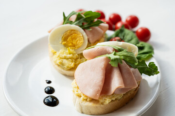 egg, ham, cheese dip, bread spread egg, ham, cheese  sandwich, finger party food, snack luch 