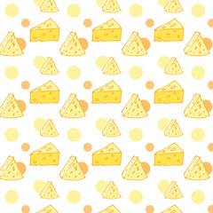 Triangular slices of yellow cheese. Seamless vector pattern.
