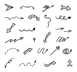 Vector set of hand-drawn arrows, elements for presentation