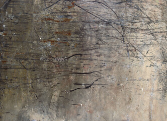 silver metal panel with heavily scratched surface and spots with black lines - background texture for a steam punk wallpaper