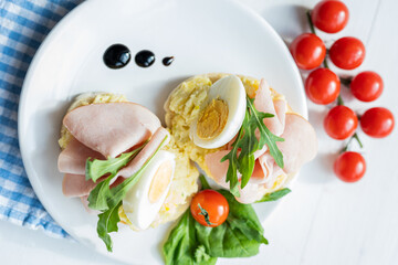 egg, ham, cheese dip, bread spread egg, ham, cheese  sandwich, finger party food, snack luch 