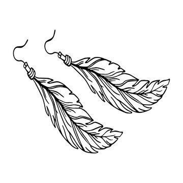 recommend clip art: Feather earring outline style. Summer accessory.