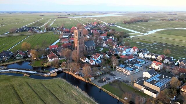 Aerial view of Ransdorp a small countryside village near Amsterdam.