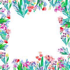 Vector floral frame. Abstract flowers on white background.
