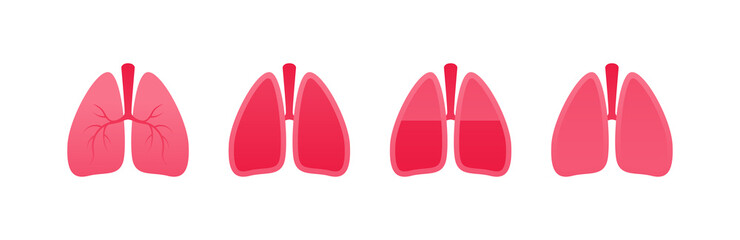 Human organ collection. Vector flat modern anatomical icon color illustration set. Healthy and ill red lung isolated on white background. Health care medical sign. Design element for pulmonology.