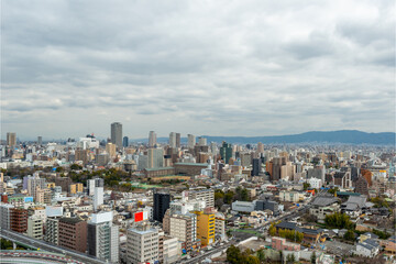 Fototapeta na wymiar Bird's-eye view of Osaka city in Japan 