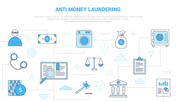 aml anti money laundering concept with icon set template banner with modern blue color style
