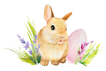 Easter bunny and eggs, watercolor drawing
