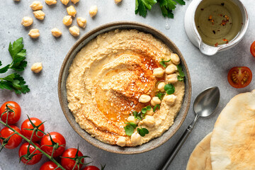 hummus in a ceramic bowl