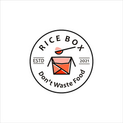 Food Logo Rice Box Circle Stamp Sticker or Label for Culinary Business and Industry Template Ideas