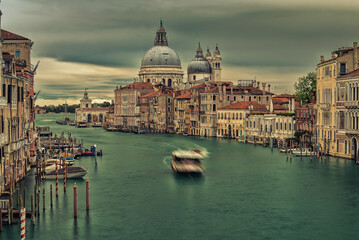 View of the Grand Canal and the Basilica of Santa Maria della Salute from the Academy Bridge.