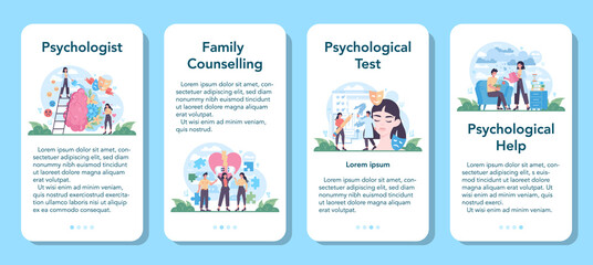 Psychologist mobile application banner set. Mental health diagnostic.