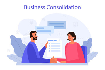 Business consolidation concept. Office characters working together