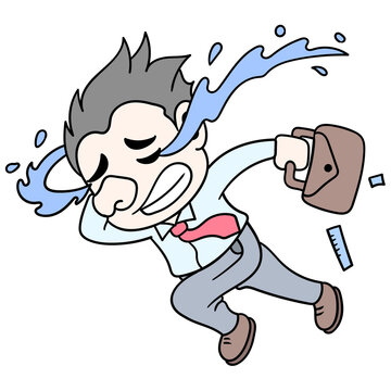 A Man Running, Crying Sadly Because He Was Fired From A Job, Doodle Icon Image Kawaii