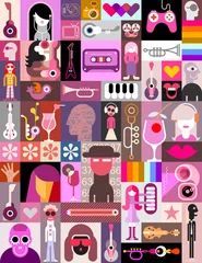No drill roller blinds Abstract Art Pop Art Collage vector illustration Pop art vector collage of characters, people avatars, different objects and abstract shapes. Can be used as a seamless background. 