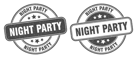 night party stamp. night party label. round grunge sign