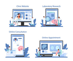 Neurologist online service or platform set. Doctor examine human