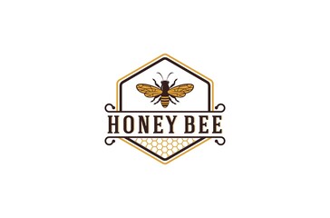 honey bee logo complete with illustration of honey bee and honeycomb