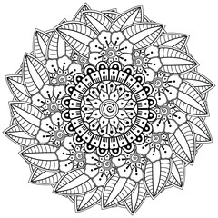 Mehndi flower for henna, mehndi, tattoo, decoration. decorative ornament in ethnic oriental style. doodle ornament. outline hand draw illustration. coloring book page.