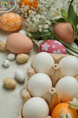 Beautiful concept of Happy Easter on white textured background