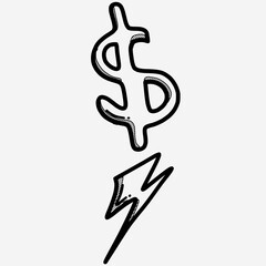 Money Thunder doodle vector icon. Drawing sketch illustration hand drawn line eps10