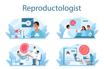 Reproductologist and reproductive health set. Human anatomy, biological