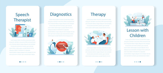 Speech therapist mobile application banner set. Didactic correction
