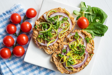red onion leek dip open sandwich bread spread lunch, party food, finger food 
