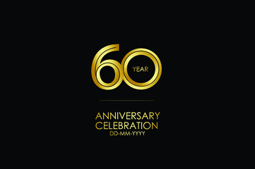 Obraz premium 60 year anniversary celebration Gold Line. logotype isolated on Black background for celebration, invitation card, and greeting card-Vector