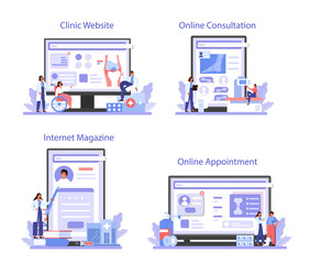 Traumatologist online service or platform set. Injured limb, broken bone