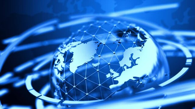 Spinning globe sphere in modern and elegant style, for the cyber and futuristic concept, rotation world, orbit earth for technology background, with a depth of field effect