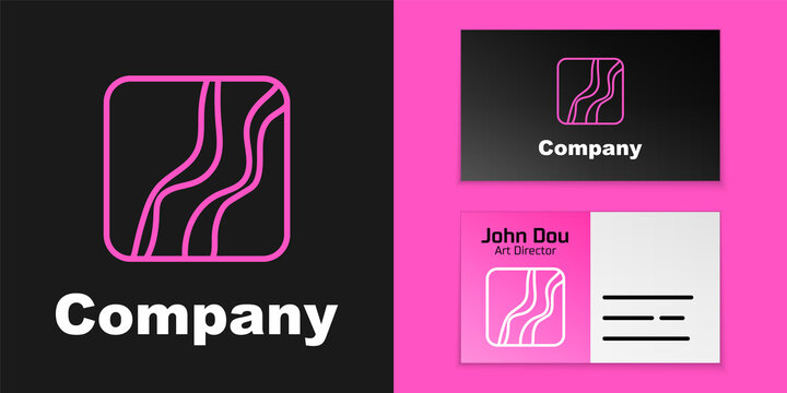 Pink line Snake paw footprint icon isolated on black background. Logo design template element. Vector.