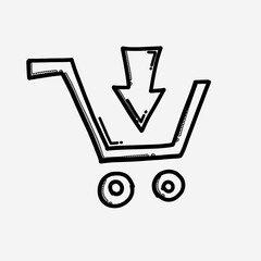Shop cart download vector icon. Drawing sketch illustration hand drawn line eps10