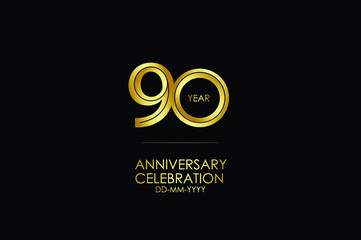 90 year anniversary celebration Gold Line. logotype isolated on Black background for celebration, invitation card, and greeting card-Vector