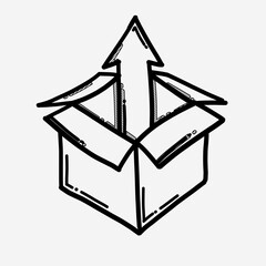 Upload box vector icon. Drawing sketch illustration hand drawn line eps10