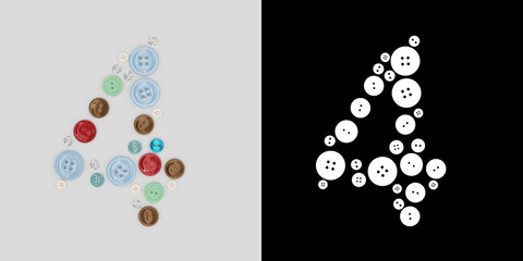 Symbol 4 of sewing buttons. 3D visualization. 3D render.