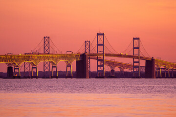 Chesapeake Bay Bridge in Maryland near sunset - obrazy, fototapety, plakaty