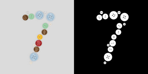 Symbol 7 of sewing buttons. 3D visualization. 3D render.