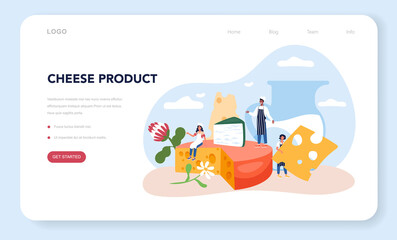 Fototapeta premium Cheese maker web banner or landing page. Professional chef making