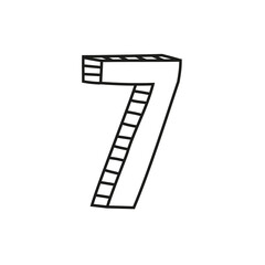 Vector illustration of number seven in sketch style. Hand drawn figure 7